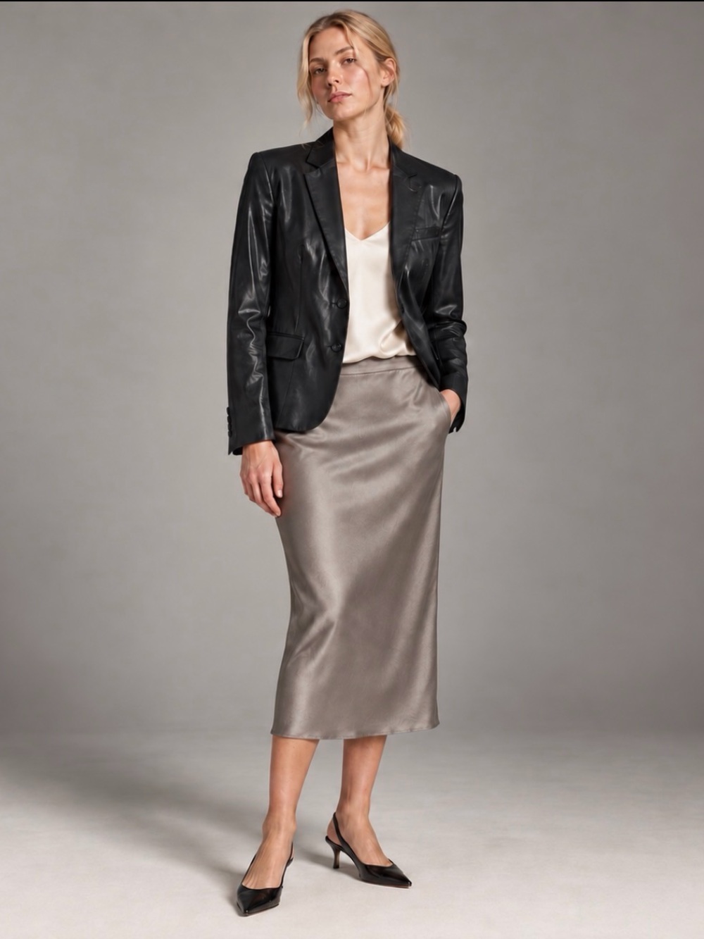 Helmut Lang Women’s M Black Glossy Coated High-Low Tailored Blazer USA